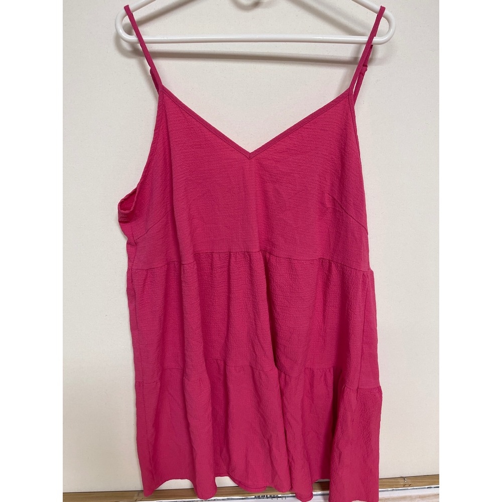 SHEIN CURVE Pink Tiered Babydoll Camisole Top Tie Back V-Neck 1XL